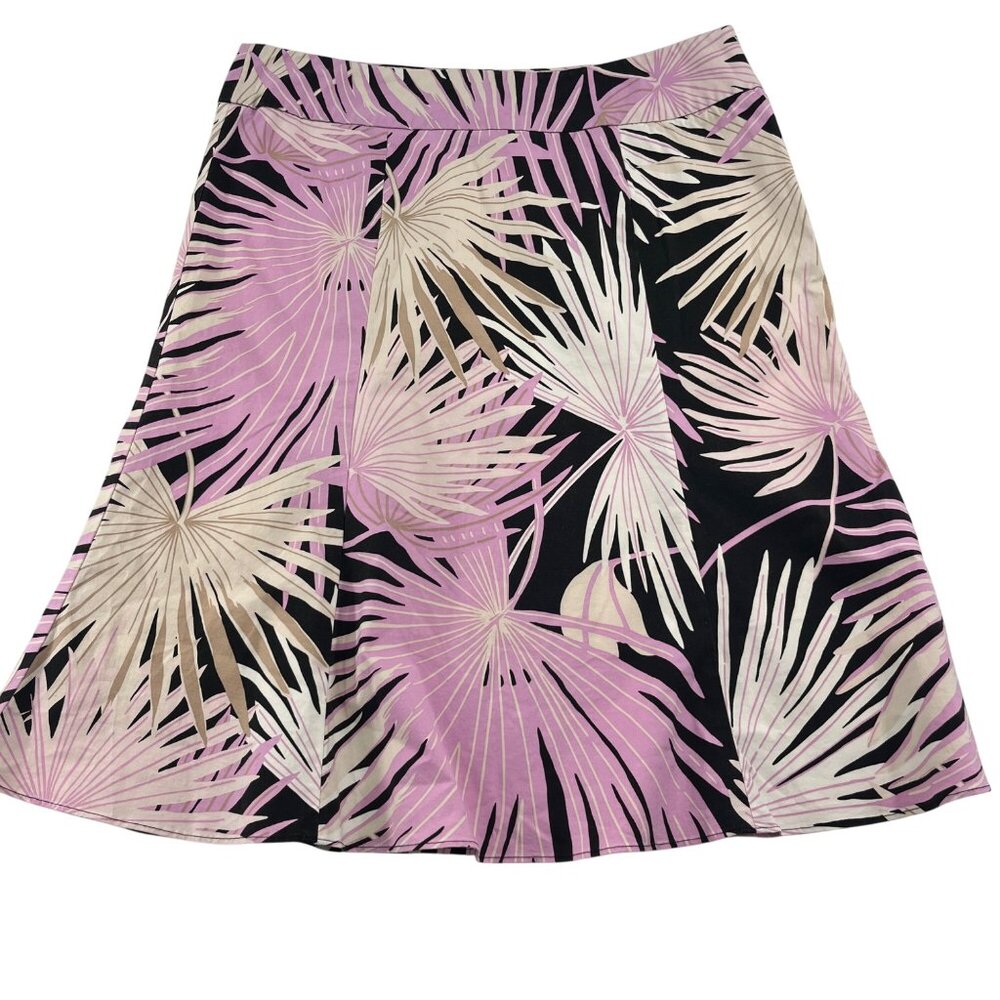 Gap Women's A-Line Skirt Size 14 Pink Black Tropical Palm‎ Print Cotton Blend